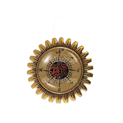 Antique Vintage Nautical Gear Steampunk Compass Brooch Badge Pin Photo Fashion Jewelry Cosplay