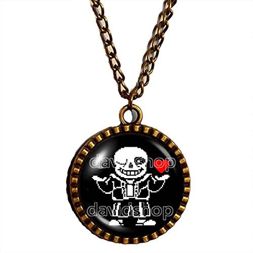 Undertale Sans Necklace Art Glass Pendant Fashion Jewelry Cute Game Red Heart Chain