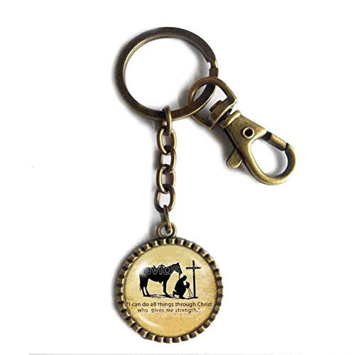 PRAYING COWBOY Keychain Keyring Car Symbol Cross Horse Christian