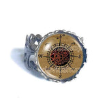 Antique Vintage Nautical Gear Steampunk Compass Ring Photo Art Glass Fashion Jewelry Cosplay