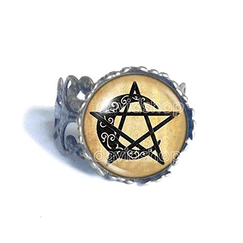 Wiccan Symbol Ring Pentacle Moon Pendant Fashion Jewelry Cosplay