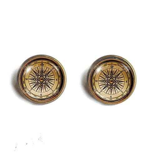 Antique Vintage Nautical Compass Ear Cuff Earring Photo Art Glass Fashion Jewelry Cosplay