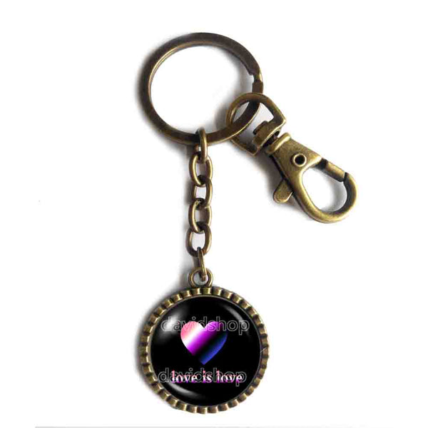 Love Is Love Genderfluid Pride Keychain Key Chain Key Ring Cute Keyring Car Fashion Jewelry Heart Flag Rainbow LGBTQ