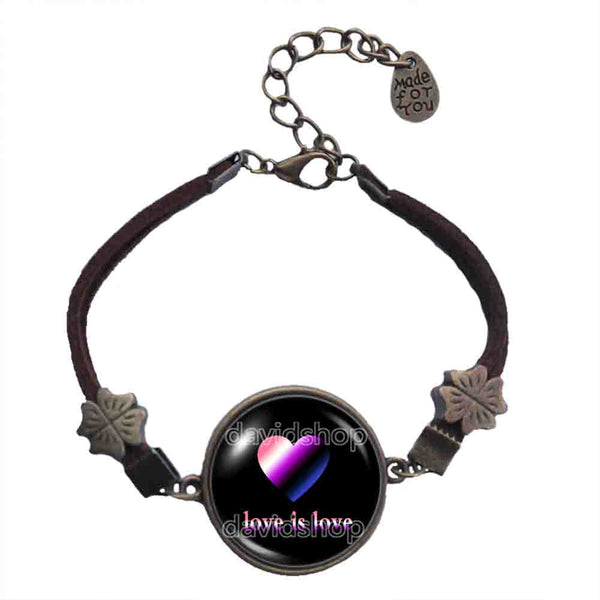 Love Is Love Genderfluid Pride Bracelet Heart Flag Rainbow LGBTQ Symbol Art Cute Gift Colorful Hip Hop Charm