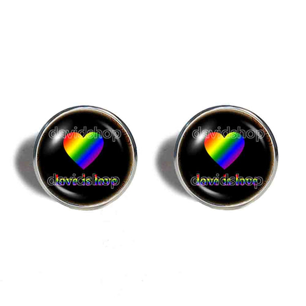 Love Is Love Gay Pride Cufflinks Cuff links Fashion Jewelry Heart Flag Rainbow LGBTQ Symbol Art Cute Gift Colorful Hip Hop Charm