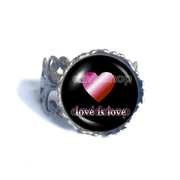 Love Is Love Lesbian Pride Ring Fashion Jewelry Heart Flag Rainbow LGBTQ Symbol Art Cute Gift Colorful Hip Hop Charm