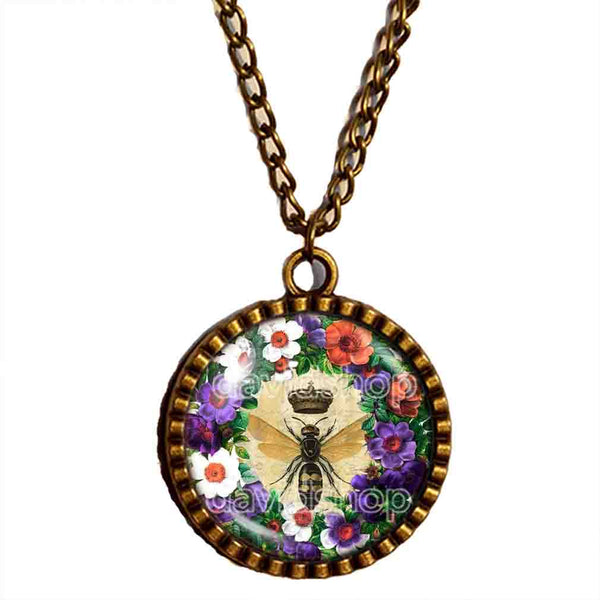 Queen Bee Necklace Pendant Fashion Jewelry Flower Animal Honeybee Cute Gift Women