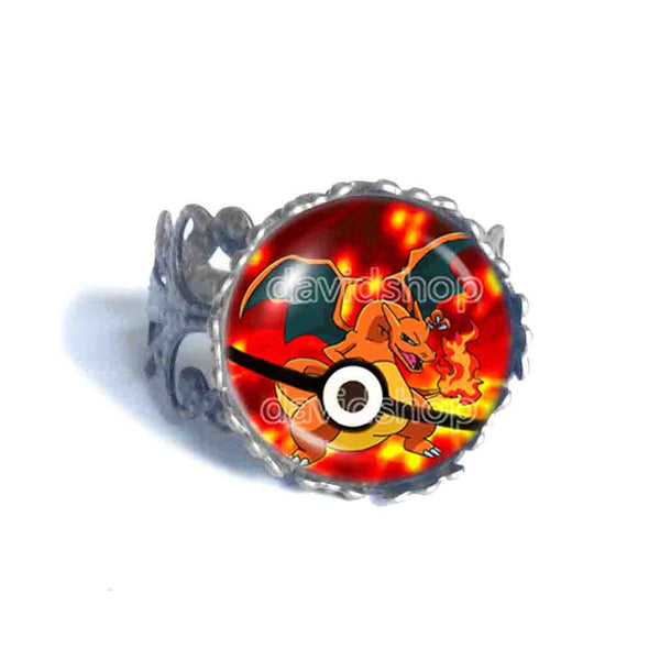 Pokemon Charizard Pokeball Ring Anime Jewelry Charizardite Y Mega Stone Cosplay Cute Gift