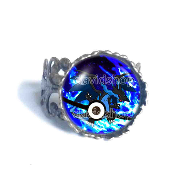 Pokemon Charizard Pokeball Ring Anime Jewelry Charizardite X Mega Stone Cosplay Cute Gift