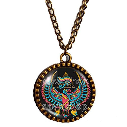 Eye of horus Necklace EGYPTIAN OPENED WINGS Art Glass Pendant Jewelry