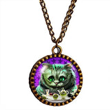 Alice In Wonderland Necklace Cheshire Cat Pendant Jewelry Eat Drink Me Tea Quote Cartoon - DDavid'SHOP