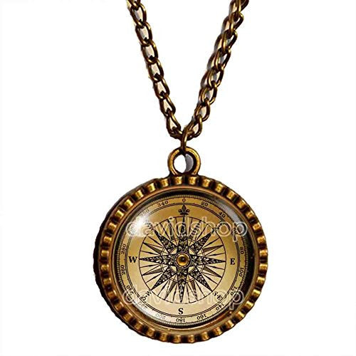 Antique Vintage Nautical Compass Necklace Photo Art Glass Pendant Fashion Jewelry Cosplay - DDavid'SHOP