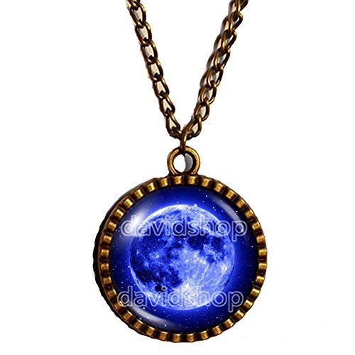 Blue Full Moon Necklace Earth Natural Art glass Pendant Fashion Jewelry Chain - DDavid'SHOP