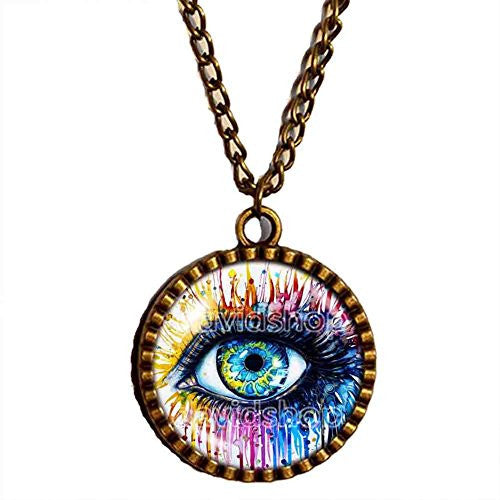 Throat Chakra Necklace Charm Evil Eye Pendant Spiritual Women Jewelry Cute Gift Chain Eye Colorful