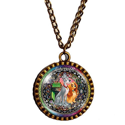 Lady and the Tramp Necklace Art Pendant Jewelry Chain Animated Classic Gift Dog