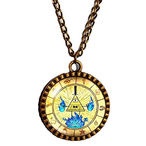 Gravity Falls Bill Cipher Wheel Necklace Art Pendant Jewelry Stanley Soos