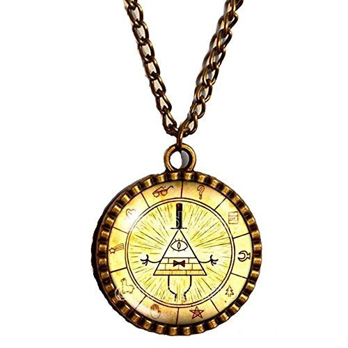 Gravity Falls Bill Cipher Wheel Necklace Antique Glass Pendant Jewelry Hot Chain